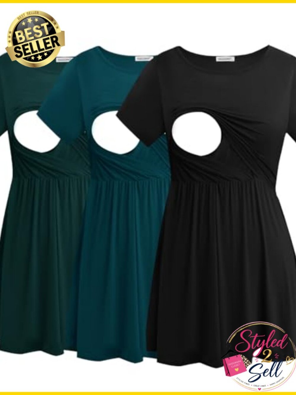 Nursing Tops Short Sleeve Breastfeeding Shirt 3 Pack Rayon Spandex